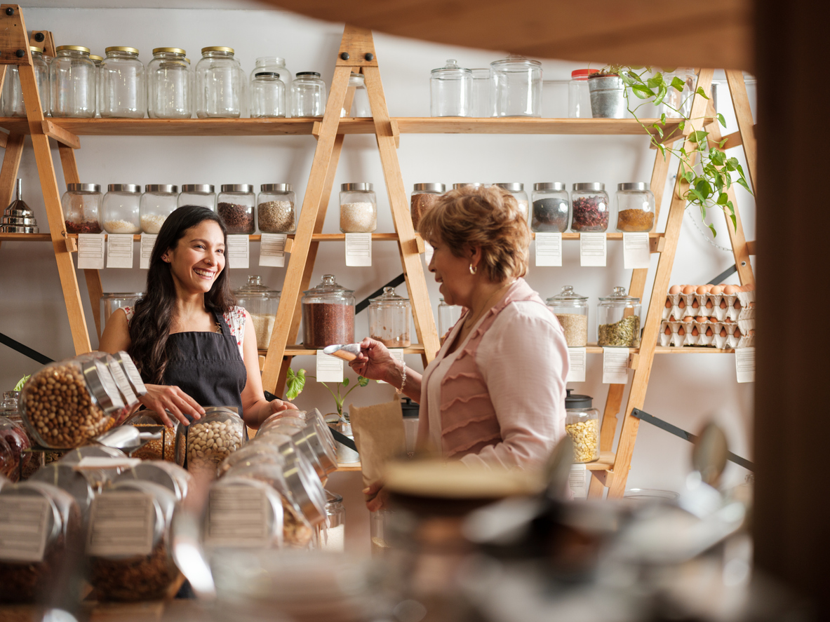 Happy employee with customer