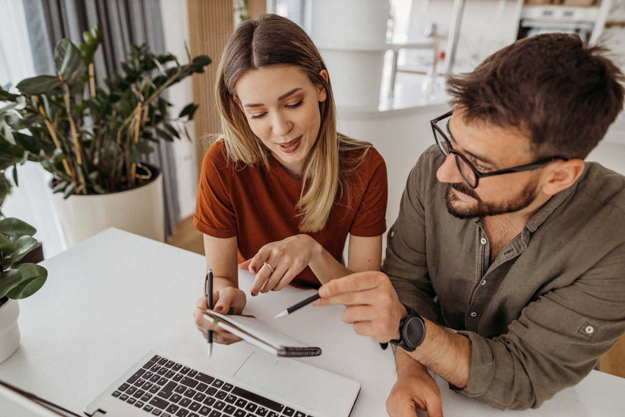 young couple going over finances 