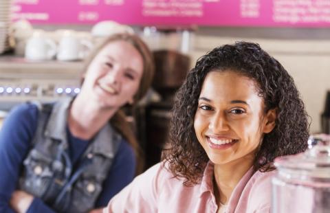 two women in a cafe